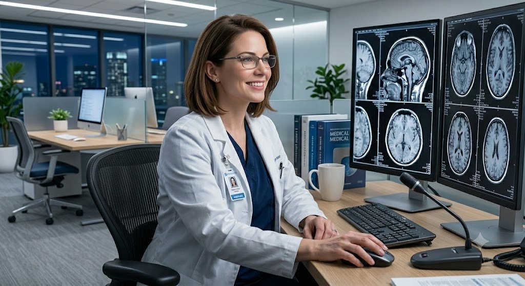 Radiologist reviewing MRI brain scans